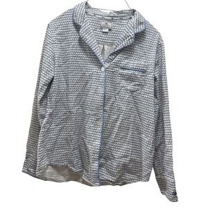 Plume Women's Size S Blue and‎ White Wave Print 100% Cotton Pajama Top